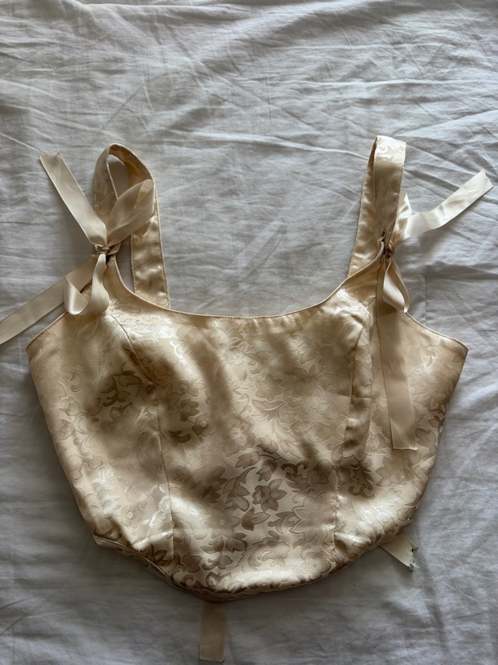 Ivory Floral Satin Tie-Strap Bustier Top